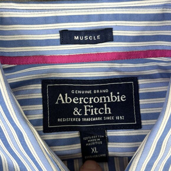 Abercrombie & Fitch Shirt Mens XL Muscle Button Down Blue White Stripe Collared - Picture 4 of 9